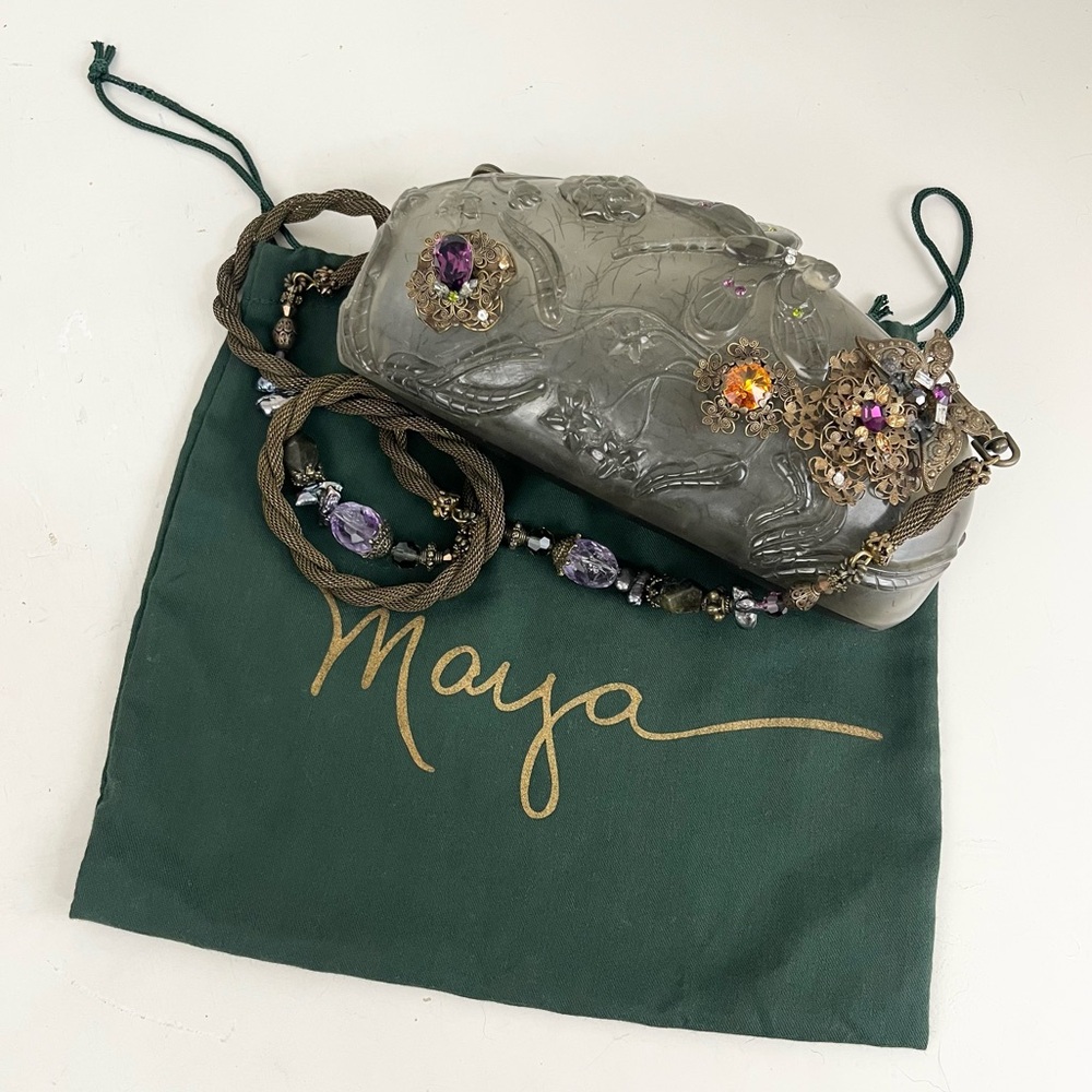 Maya Jeweled Rare Butterfly Dragonfly Floral Resin Bag​ With Dust Bag